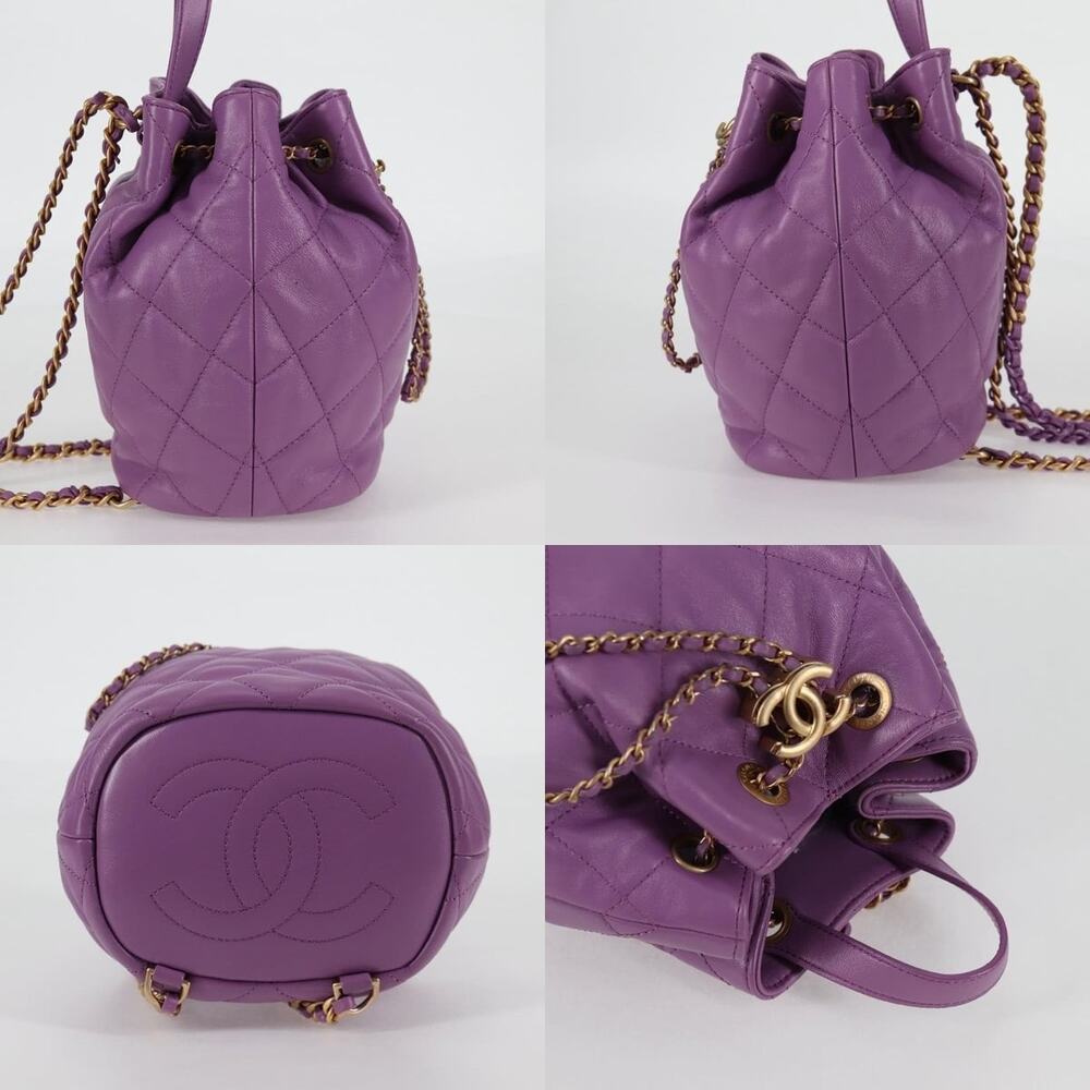 Chanel Chain Matelasse Backpack Lamb Skin Purple CC - Picture 3 of 8